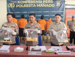 Kapolresta Manado Pimpin Press Release Pengungkapan Peredaran Obat Keras dan Narkotika Jenis Sabu Selama Bulan Juli 2025.